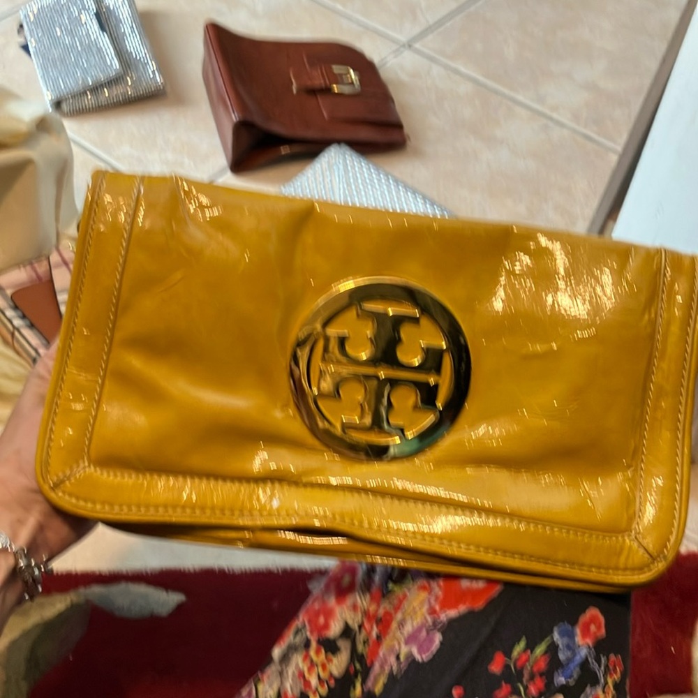 Tory Burch Yellow Leather Wristlet Clutch